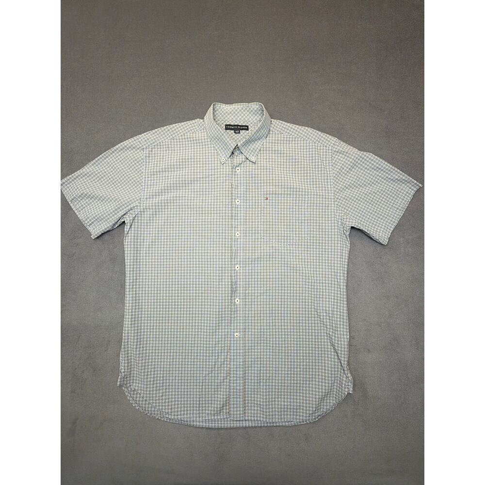 Tommy Hilfiger Short Sleeve Button Down Blue/Black Plaid Mens XL
